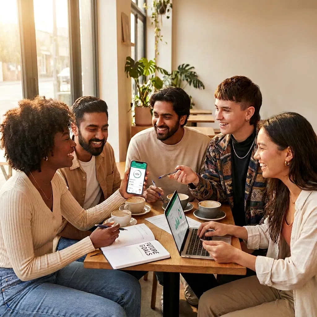 Jovens da Geração Z conversando sobre planejamento financeiro e preparação para o futuro